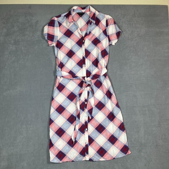 Rock & Republic Dresses & Skirts - Rock & Republic Women’s Dress XS‎ Red White Blue Plaid Button Front Belted Midi